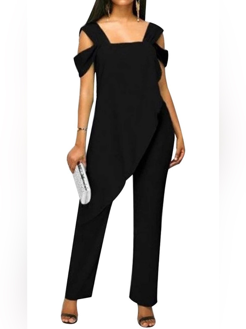 Women's Solid Color Off Shoulder Sleeveless Jumpsuit Elegant Low Neck Romper XL
